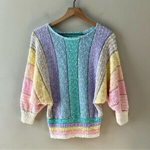 Vintage Pastel Striped Chenille Sweater - Mint, Lavender, Yellow, Pink, Cream